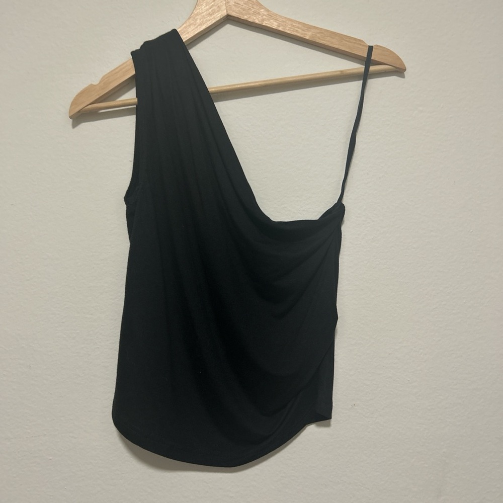 Vintage Black One-Shoulder Top gathered shoulder and ruched side Size Medium